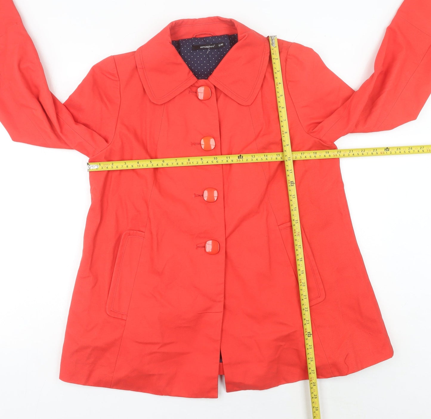 Atmosphere Women Red Cotton Mid-Length Trench Coat Size 12