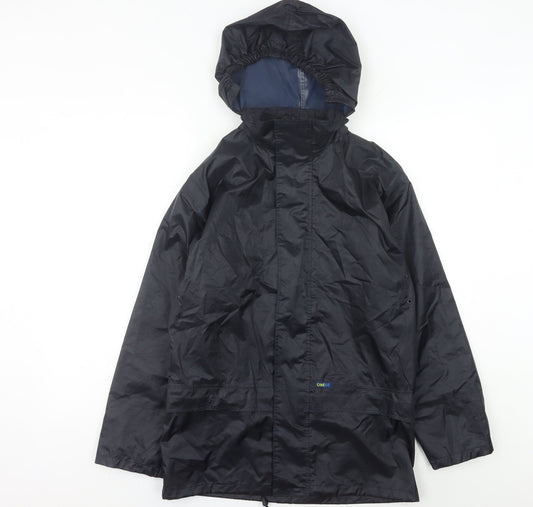 ONE07 Boys Black 11-12Y Waterproof Hooded Rain Coat Outdoor Hiking