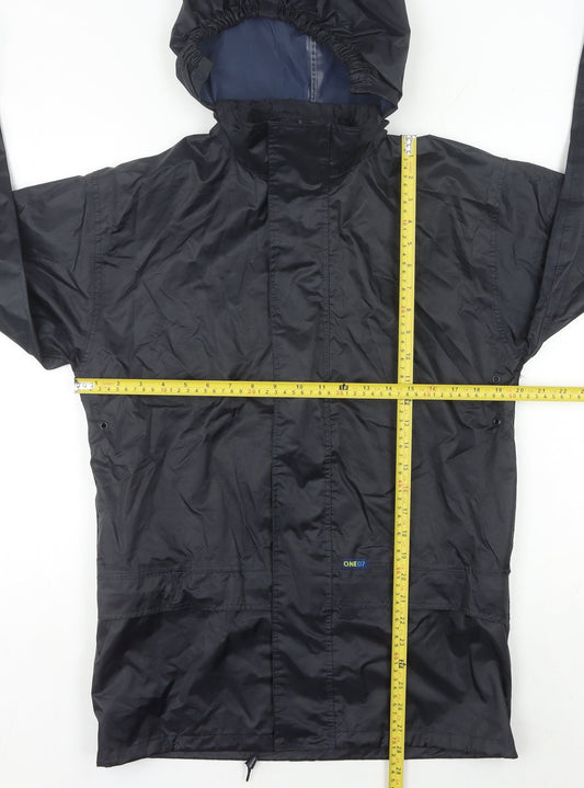 ONE07 Boys Black 11-12Y Waterproof Hooded Rain Coat Outdoor Hiking