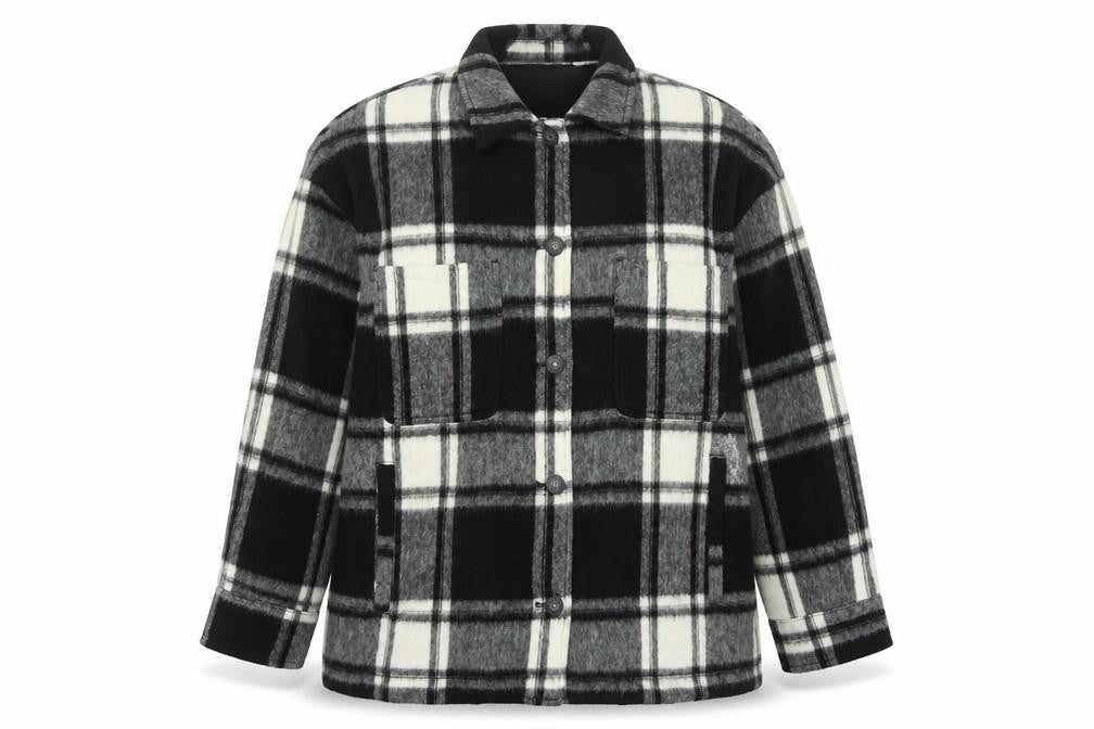 Zara Women’s Black Check Mid-Length Jacket L Collared Button Autumn Winter