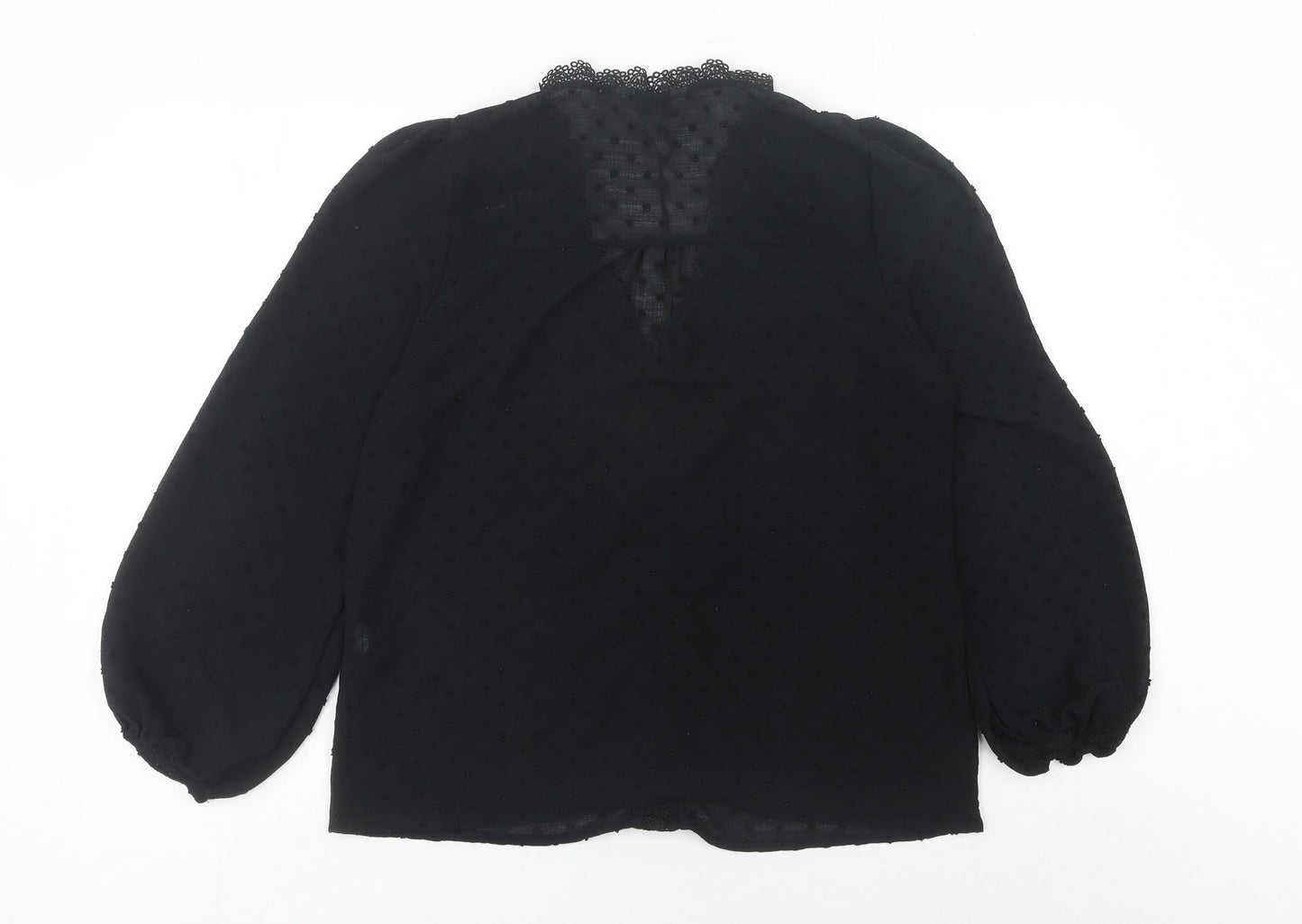 Love & Roses Women’s Black UK 14 Crochet Trim Chiffon Tunic Blouse