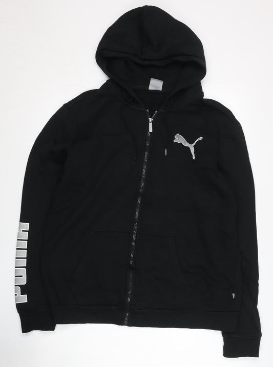 Puma Men's Black Full Zip Hoodie Size L Logo Jersey Cotton Blend