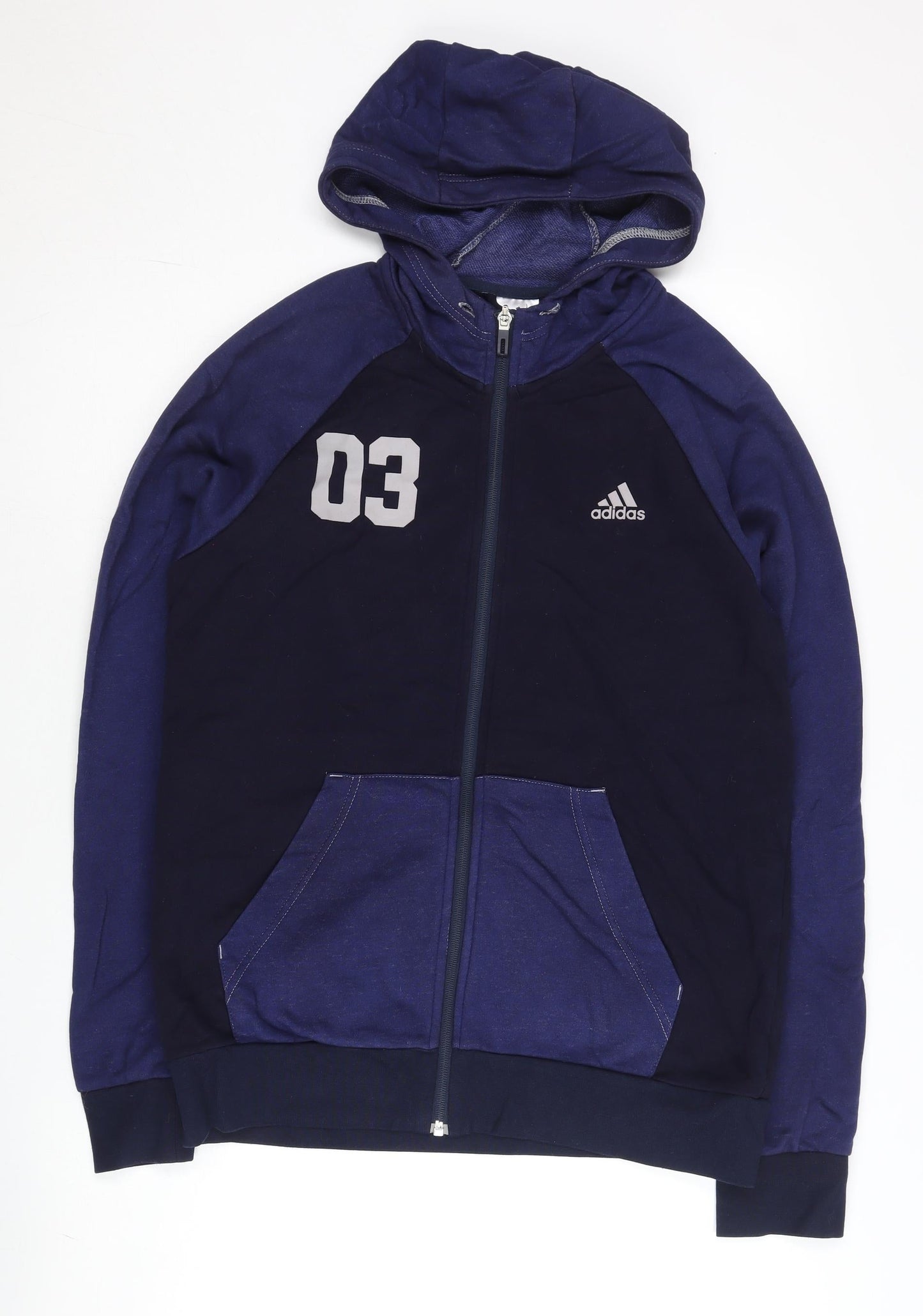Adidas Men’s Blue Full Zip Hoodie M Sports Logo Jersey Cotton Blend