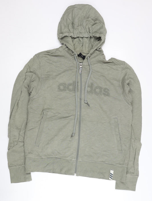 Adidas Men's Green Full Zip Hoodie Size L Jersey Cotton Blend