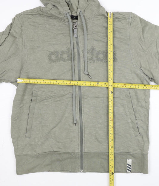 Adidas Men's Green Full Zip Hoodie Size L Jersey Cotton Blend