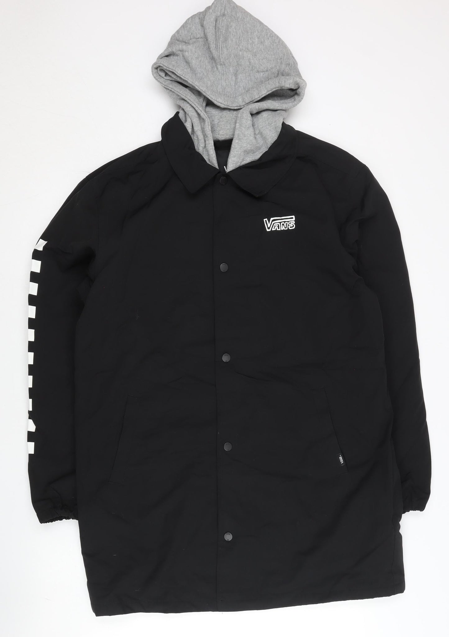 Vans Men's Black Coach Jacket Medium Hooded Lined Skateboard Style