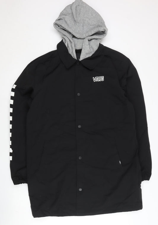 Vans Men's Black Coach Jacket Medium Hooded Lined Skateboard Style