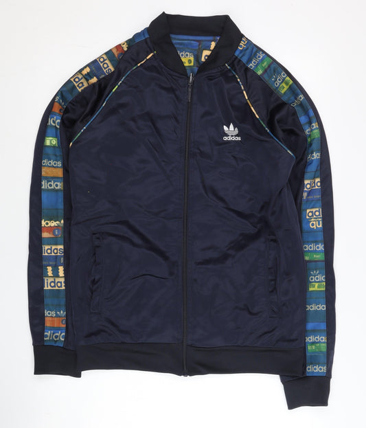 adidas Men's Blue L Track Jacket Full Zip Logo Stripe Sportswear