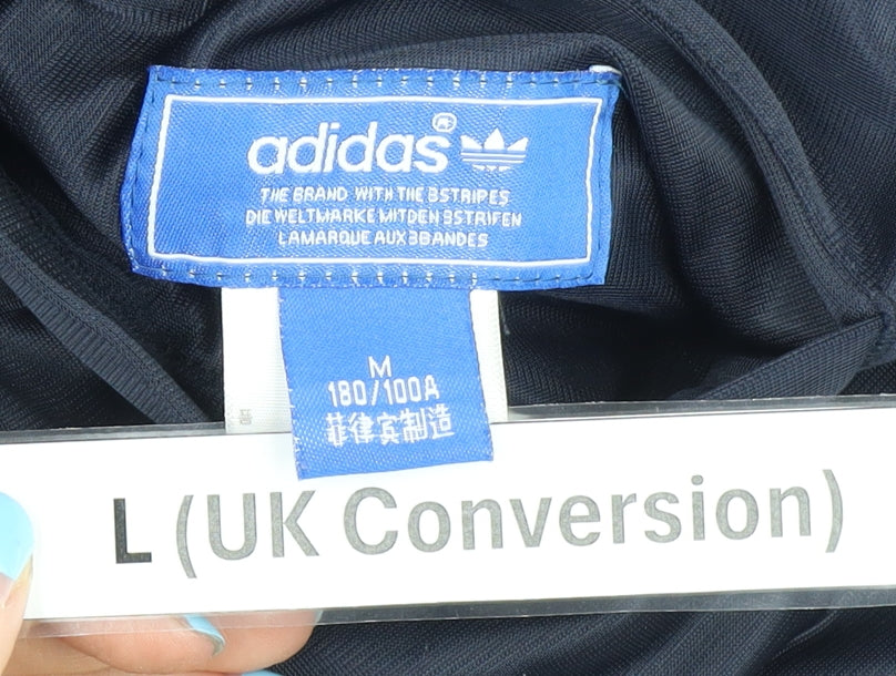adidas Men's Blue L Track Jacket Full Zip Logo Stripe Sportswear