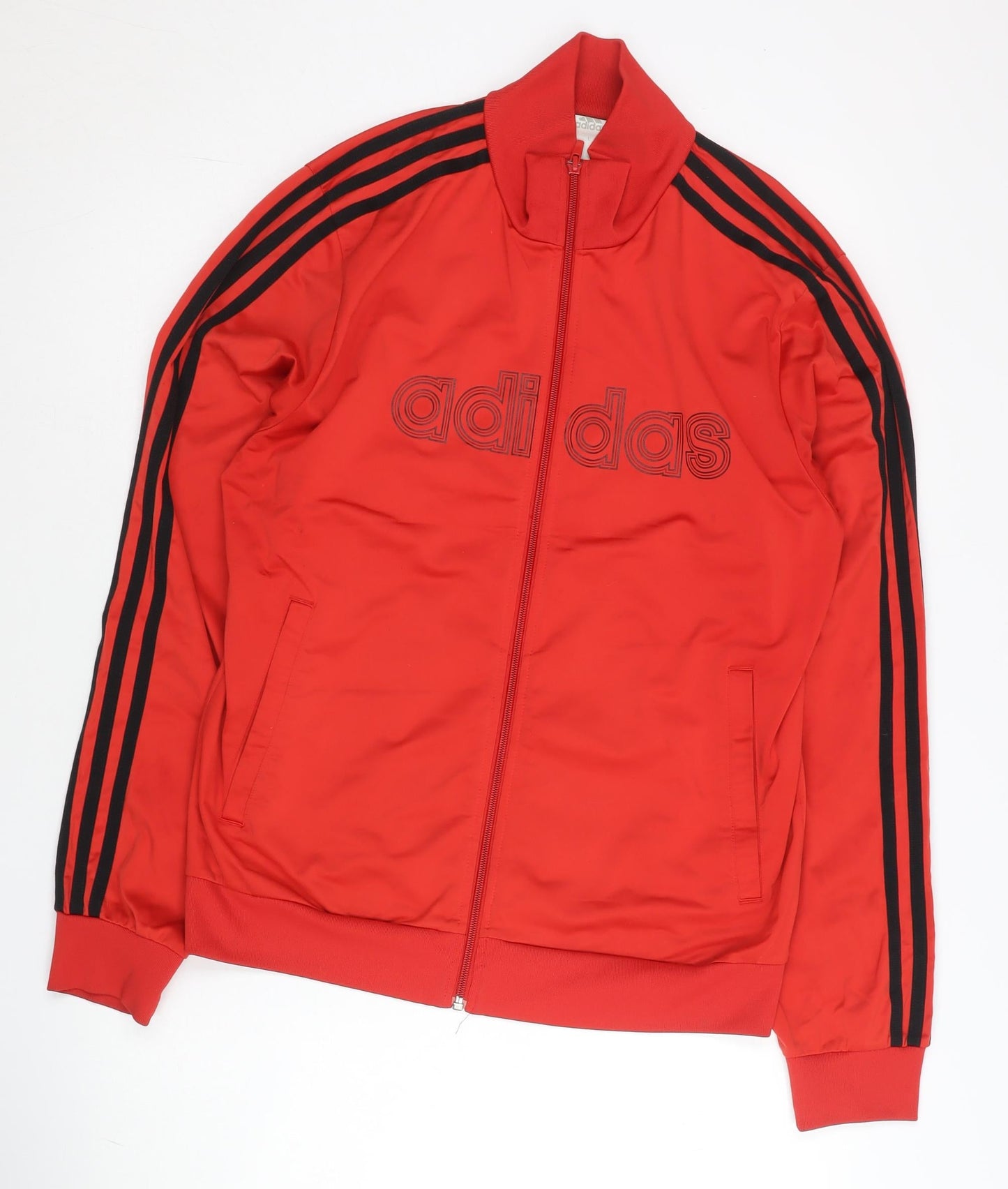Adidas Men's Red Track Jacket L Full Zip Stand-Up Collar Sportswear