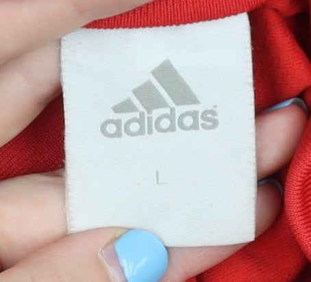 Adidas Men's Red Track Jacket L Full Zip Stand-Up Collar Sportswear