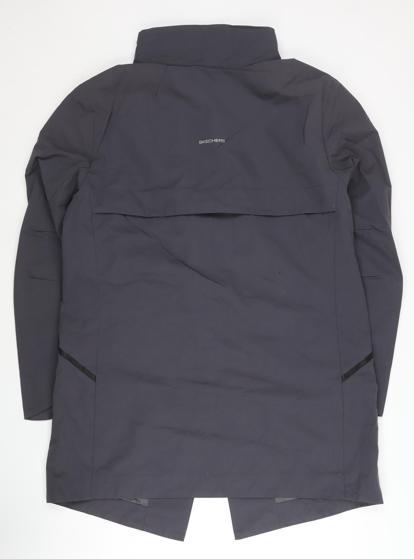 Skechers Women's Black S Long Waterproof Rain Coat Hooded Zip