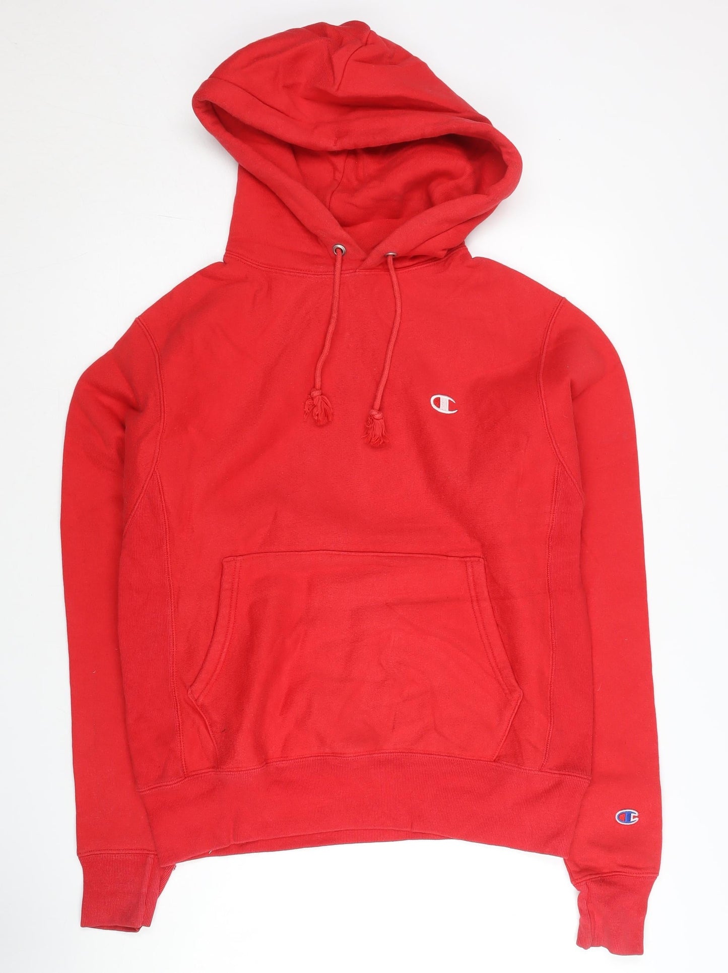 Champion Men's Red Small Reverse Weave Pullover Hoodie Logo Fleece