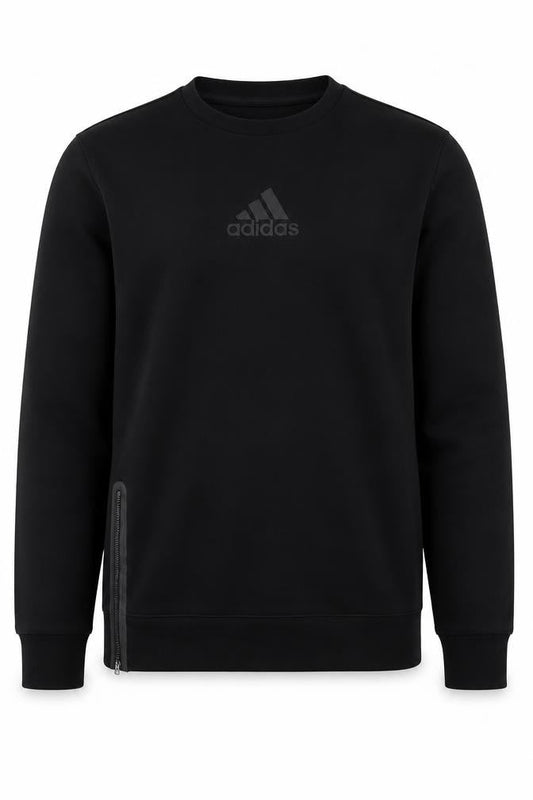 Front view of Adidas Men's Black M Pullover Sweatshirt with Side Zip
