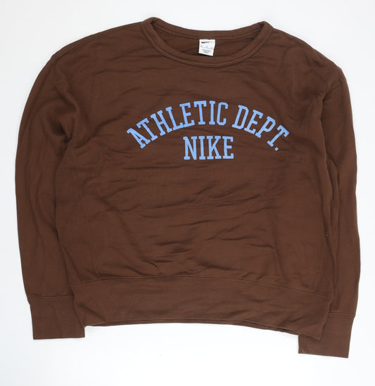 Nike Women Brown 2XL Pullover Sweatshirt Crew Neck Logo Graphic