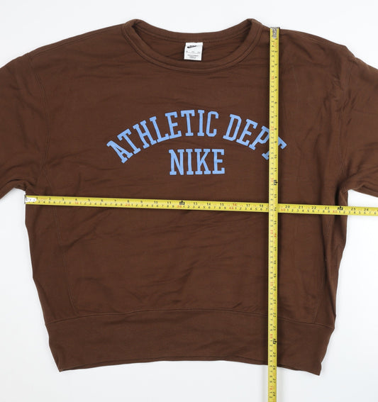 Nike Women Brown 2XL Pullover Sweatshirt Crew Neck Logo Graphic
