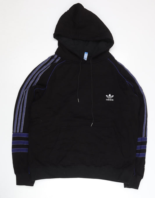 Adidas Men’s Black Pullover Hoodie XL Sports Striped Logo Jersey