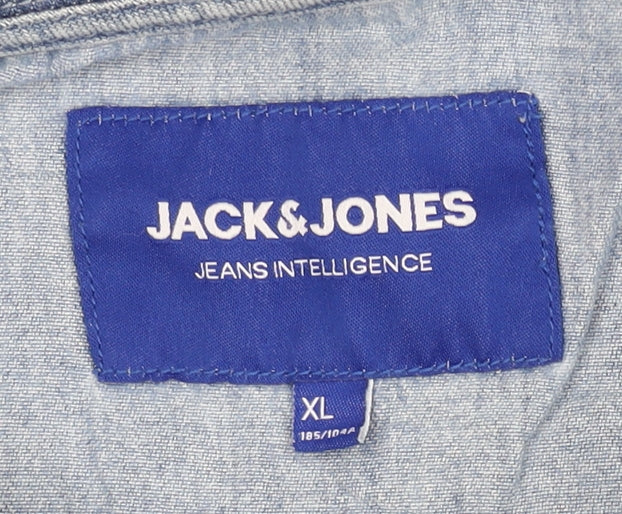 Jack & Jones Men’s Blue Denim Anorak Jacket XL Hooded 1/4 Zip Casual