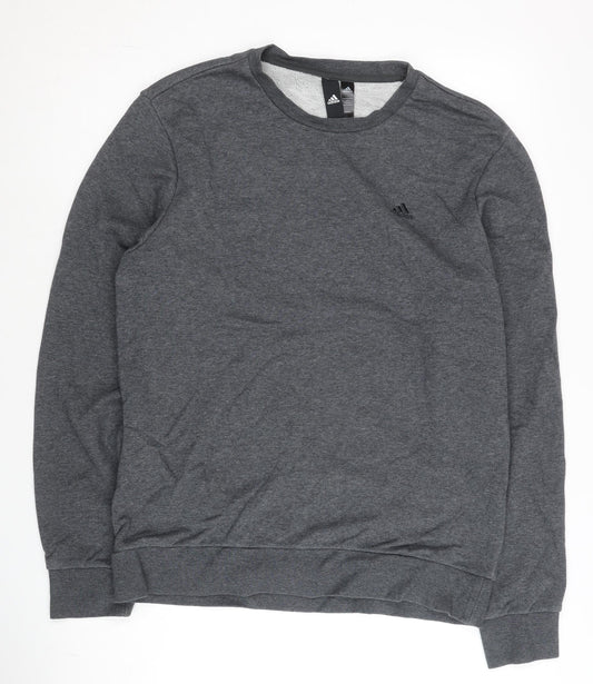 Adidas Men's Grey Crew Neck Pullover Sweatshirt M Regular Fit