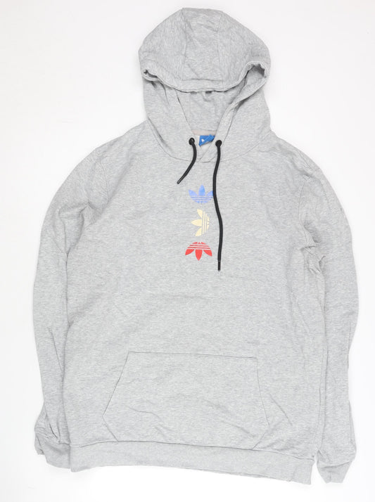 Adidas Men’s Grey Pullover Hoodie 2XL Logo Print Sportswear