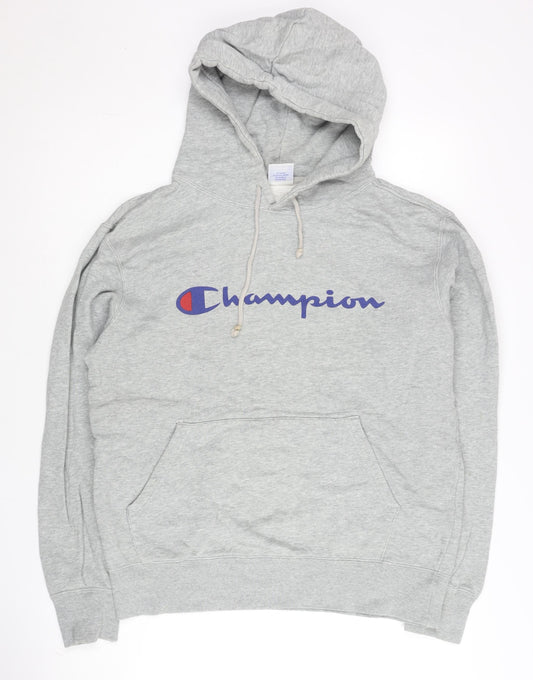 Champion Men's Grey Pullover Hoodie Logo Print Size L
