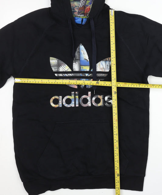 Adidas Mens Black L Pullover Hoodie Graphic Logo Fleece Sportswear