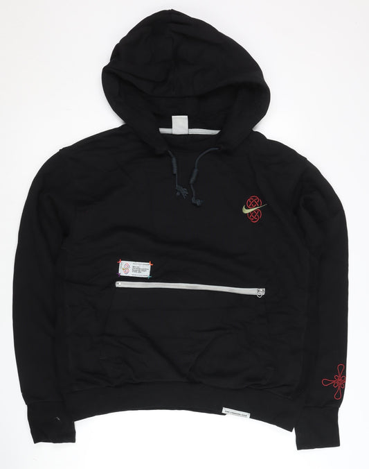 Nike Mens Black XL Pullover Hoodie Dri-FIT Embroidered Zip Pocket