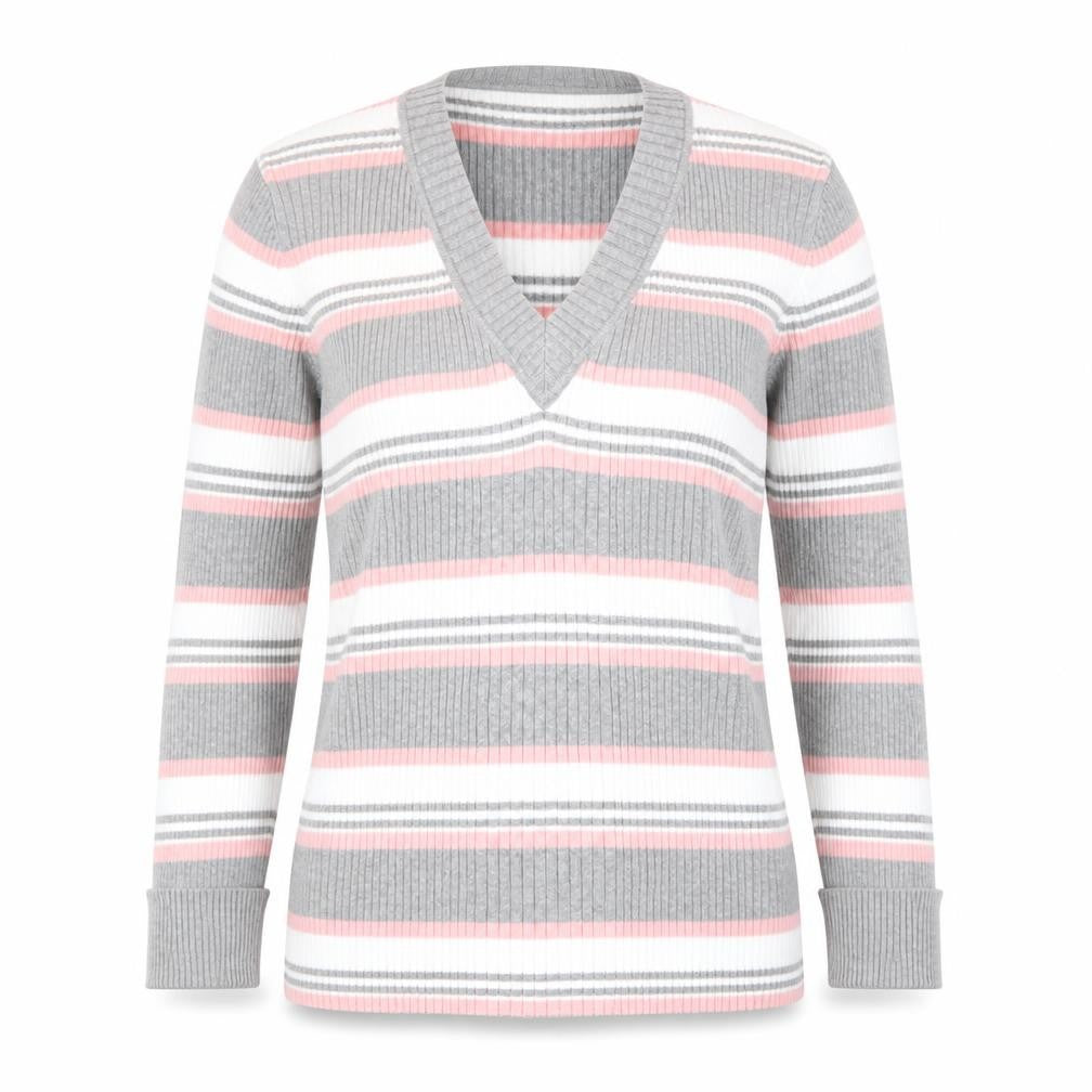 Papaya Women’s Multicoloured Stripe V-Neck Pullover Jumper Size 12