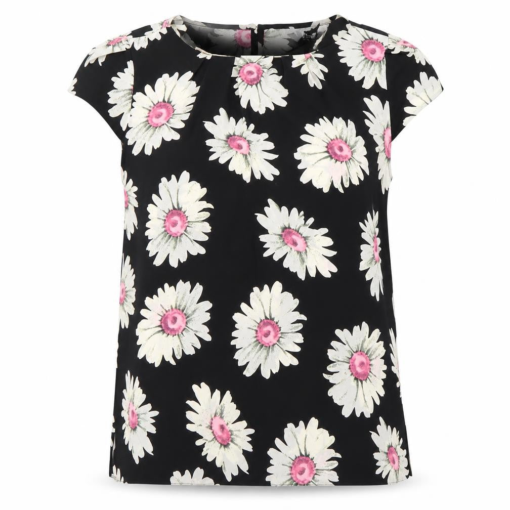 K&D London Women's Black Floral Blouse Size 10 Short Sleeve
