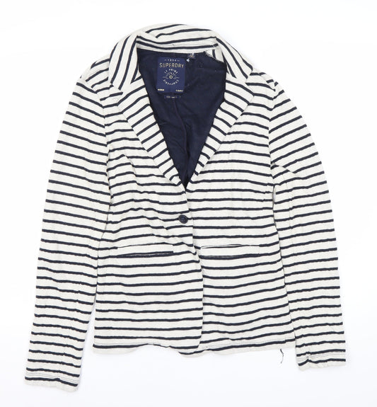 Superdry Women's White Striped Blazer Size S Notch Lapel Casual