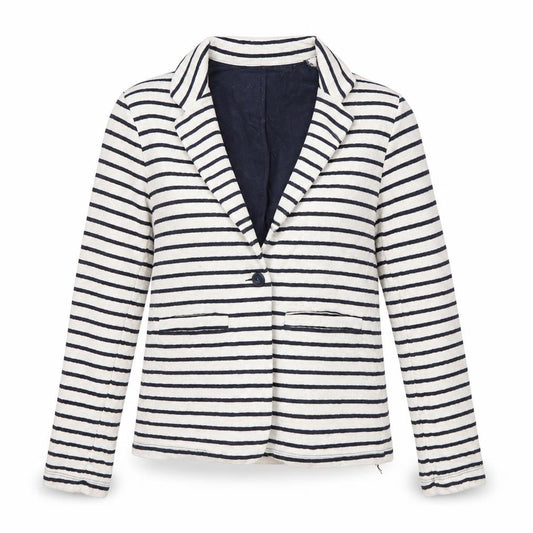 Superdry Women's White Striped Blazer Size S Notch Lapel Casual