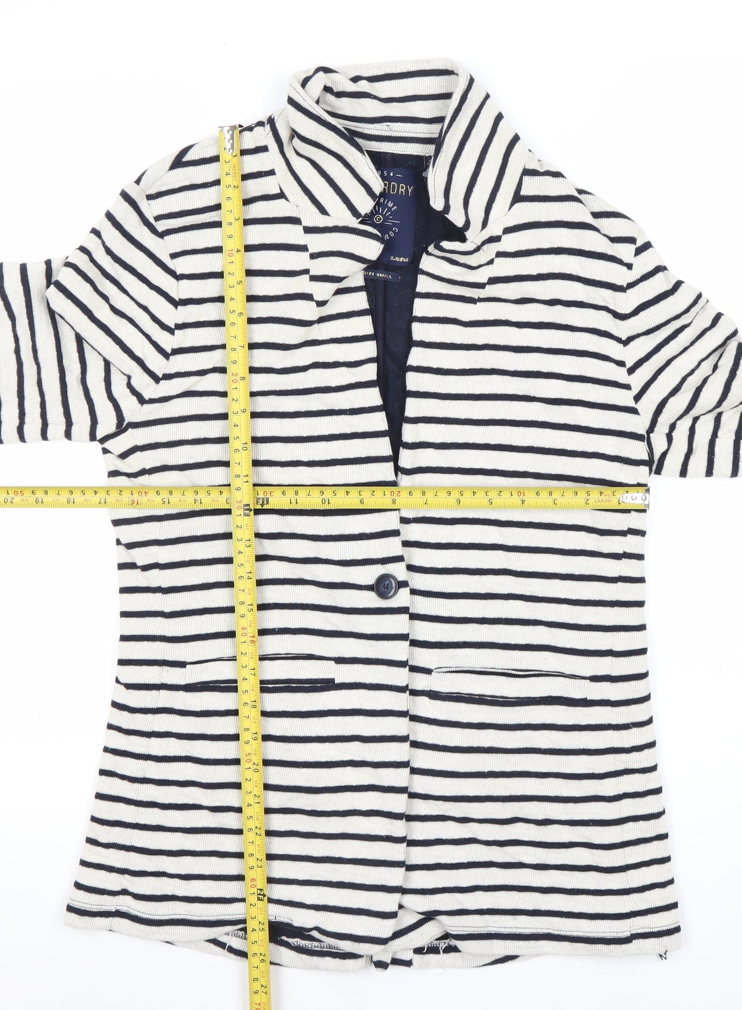 Superdry Women's White Striped Blazer Size S Notch Lapel Casual