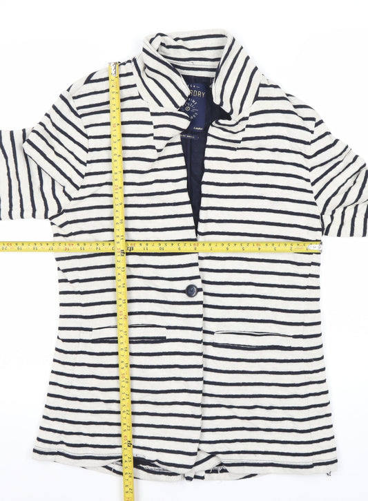 Superdry Women's White Striped Blazer Size S Notch Lapel Casual