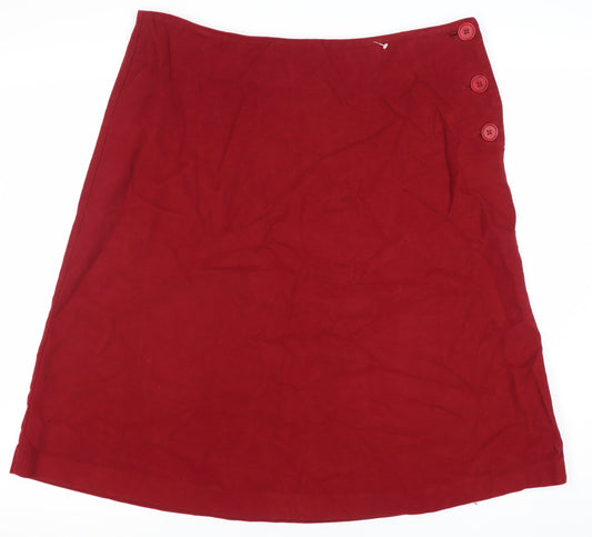 Boden Women Red Cotton Knee Length A-Line Skirt Size 14 Casual