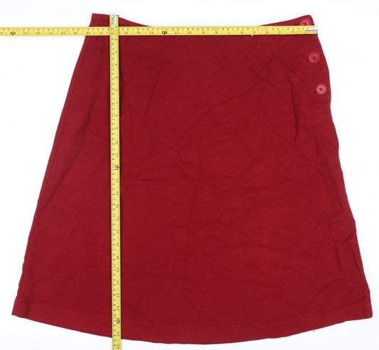 Boden Women Red Cotton Knee Length A-Line Skirt Size 14 Casual