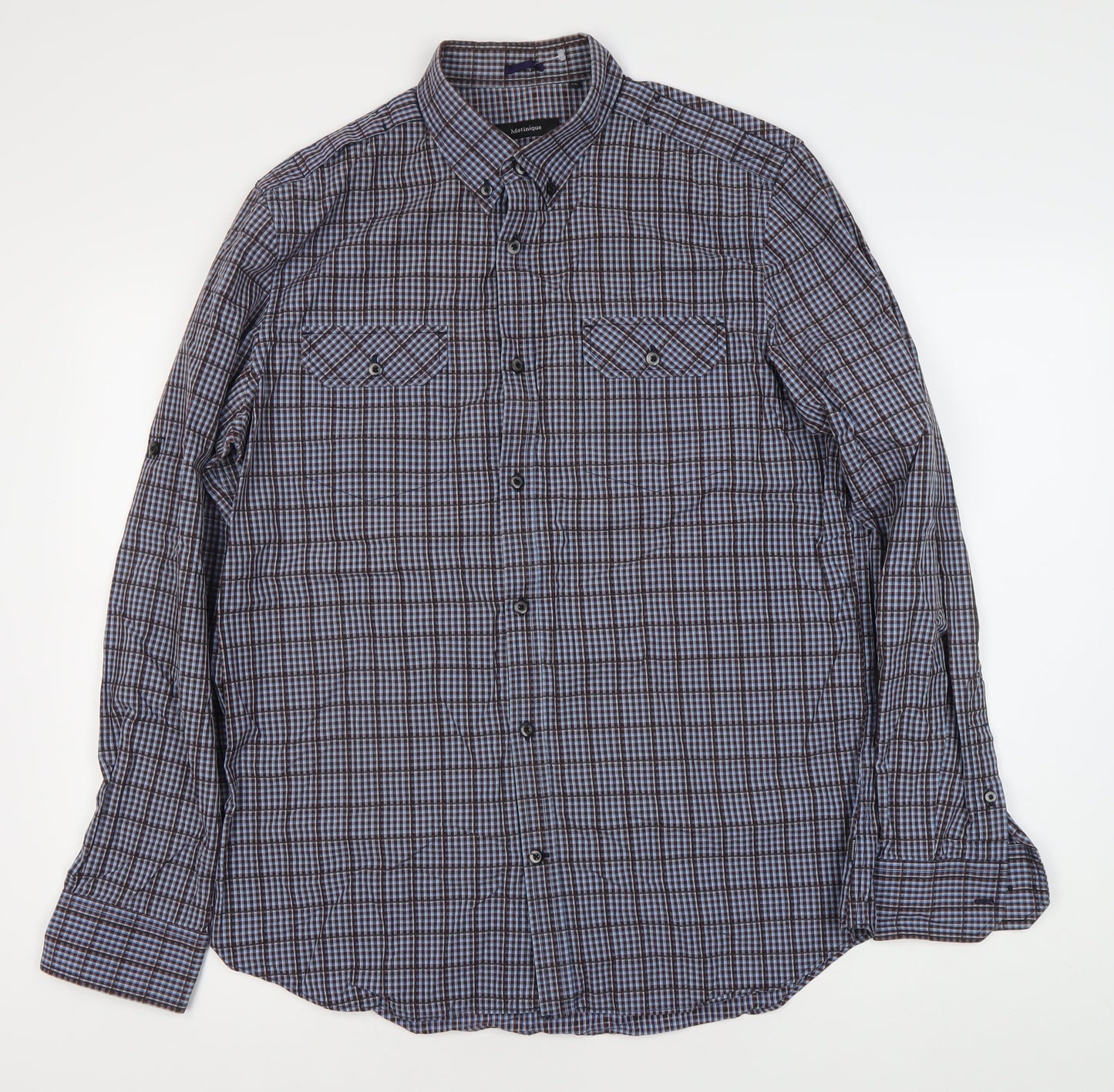 Matinique Men’s Blue Check Long Sleeve Button-Down Dress Shirt XL