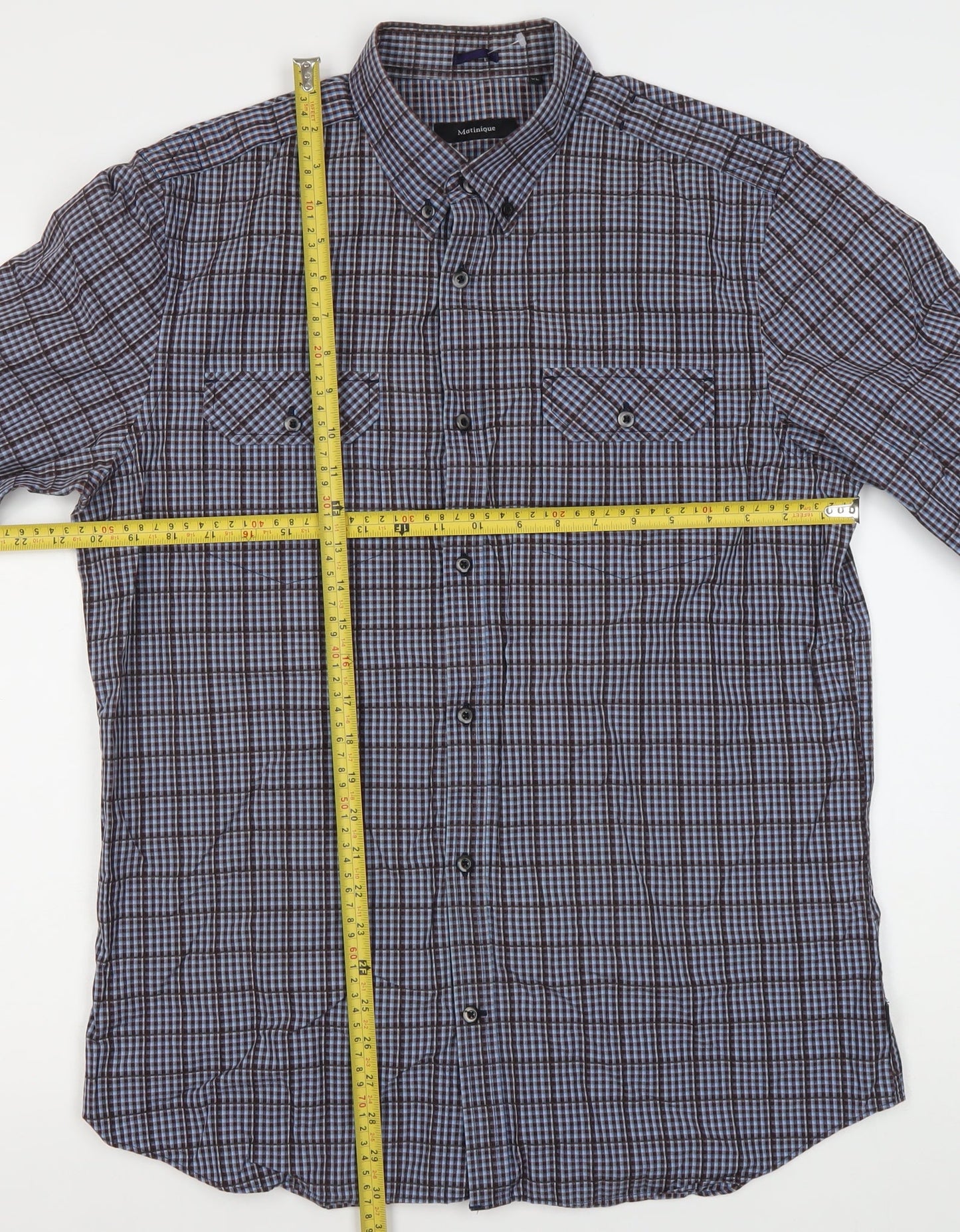 Matinique Men’s Blue Check Long Sleeve Button-Down Dress Shirt XL