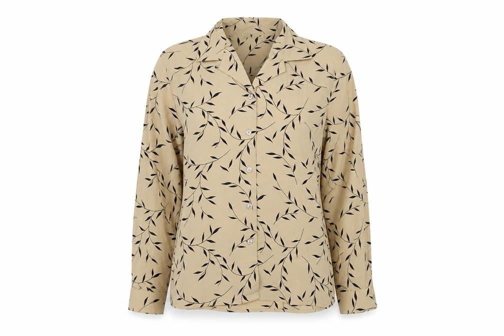 Notations Women’s Beige Leaf Print Long Sleeve Button-Up Shirt L