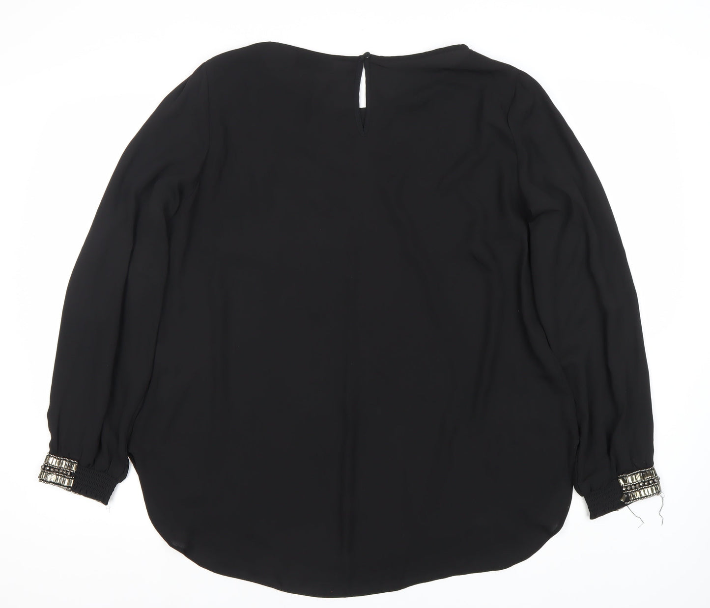 Wallis Women’s Black Beaded Cuff Long Sleeve Chiffon Blouse Size L