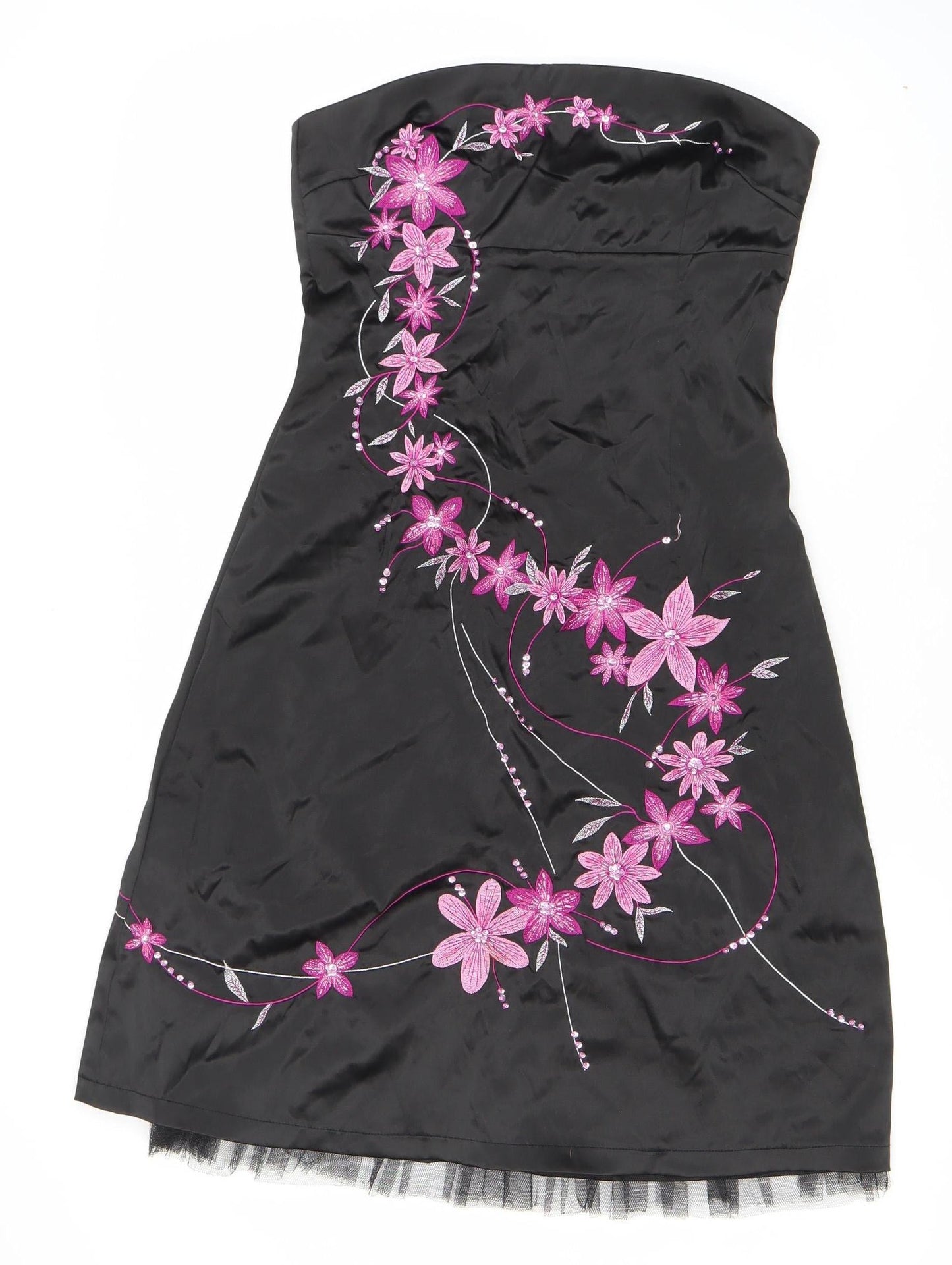 Jane Norman Women’s Black Floral Embroidered Strapless Dress Size 14