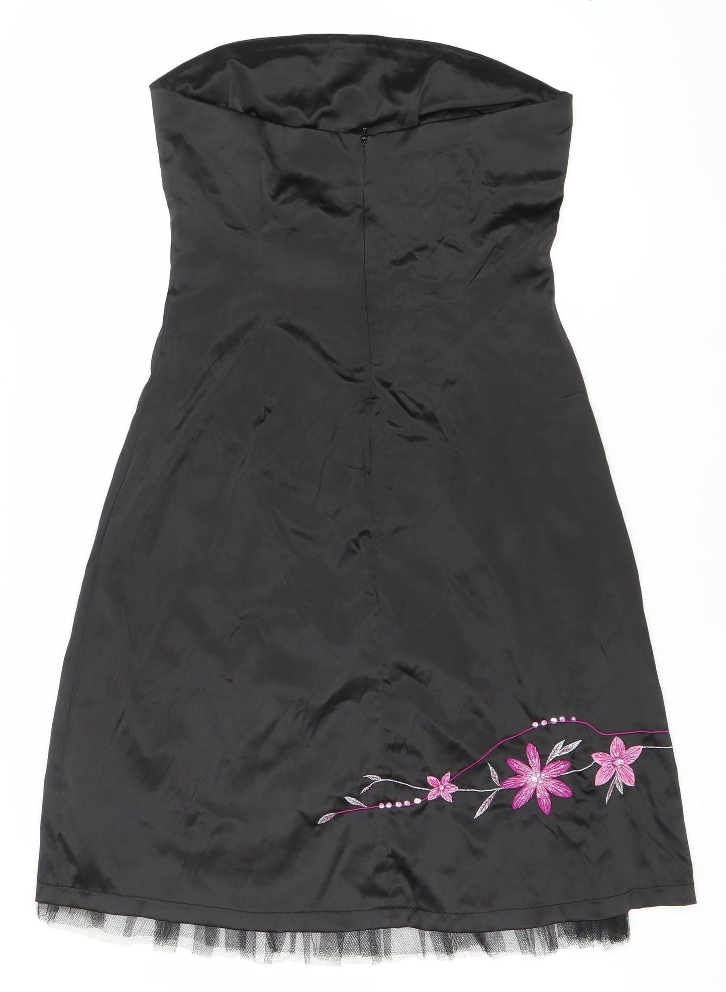 Jane Norman Women’s Black Floral Embroidered Strapless Dress Size 14