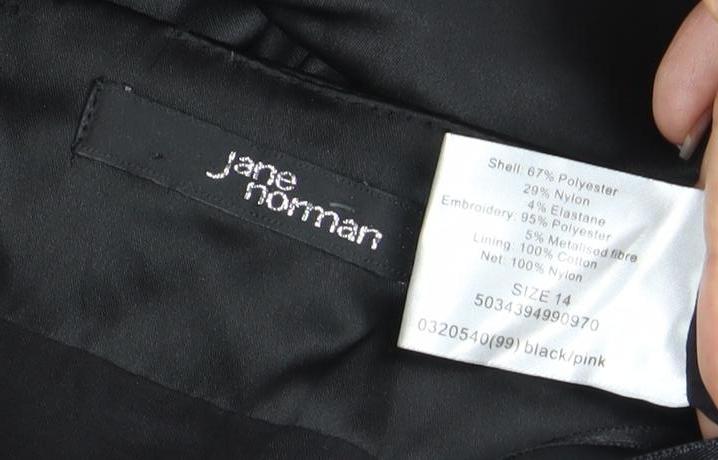 Jane Norman Women’s Black Floral Embroidered Strapless Dress Size 14