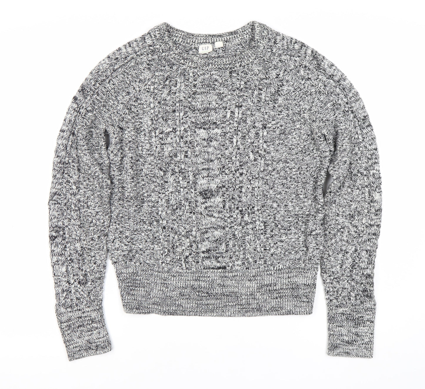 GAP Womens Grey Cotton Cable-Knit Crew Neck Jumper M