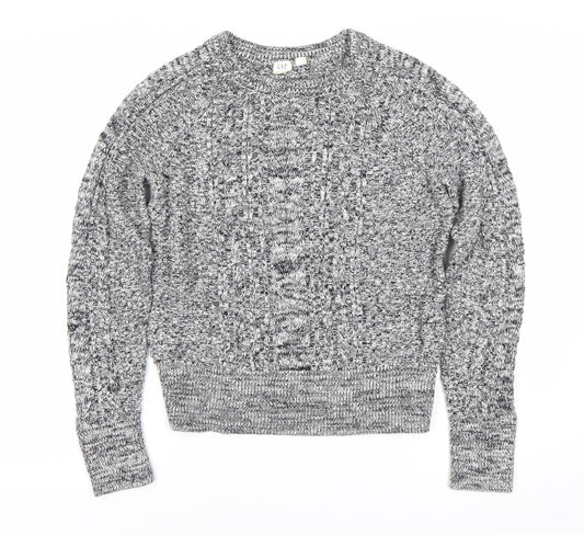 GAP Womens Grey Cotton Cable-Knit Crew Neck Jumper M