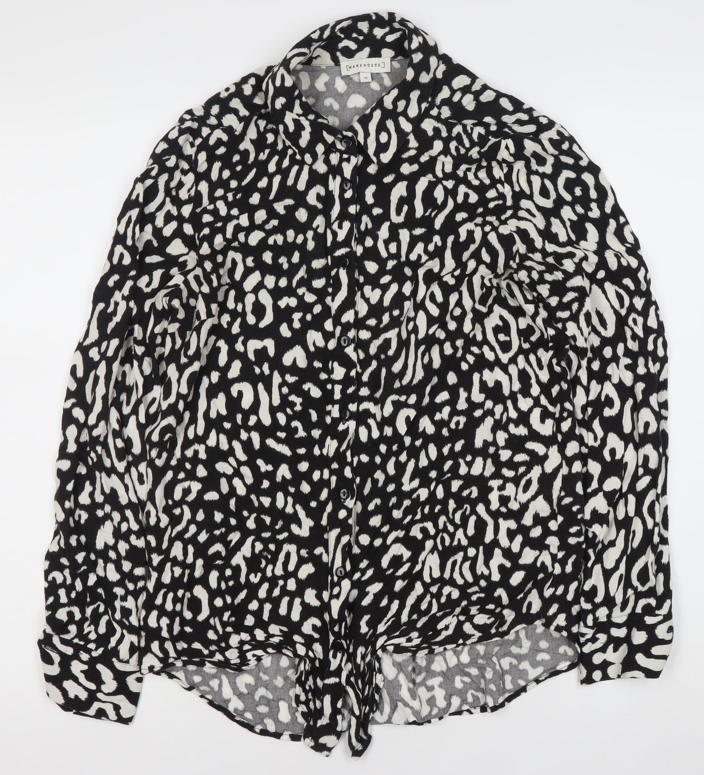 Warehouse Women’s Black Animal Print Button-Up Shirt UK 10
