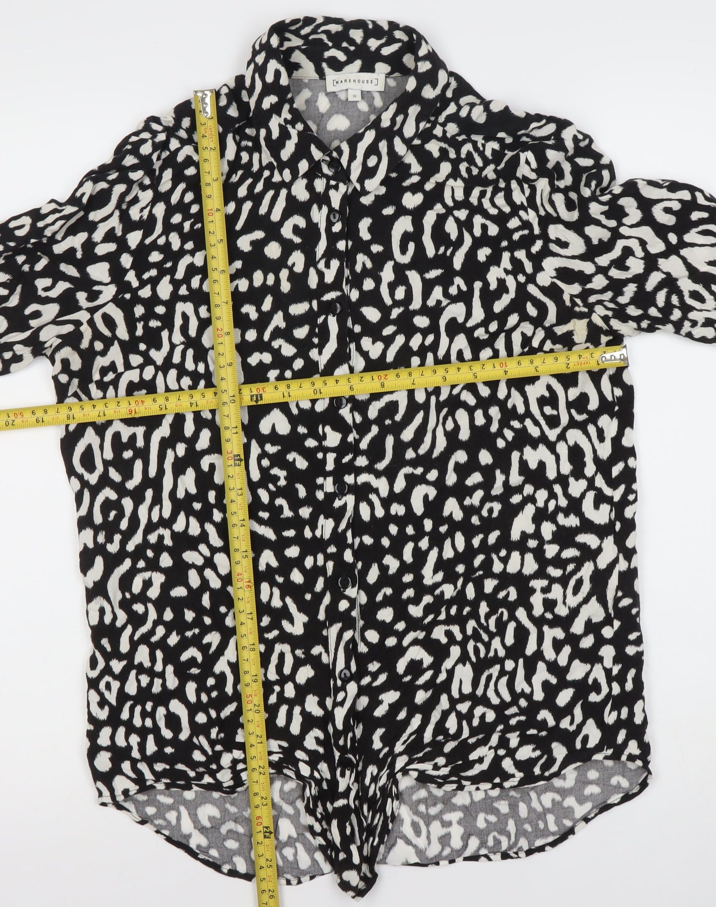 Warehouse Women’s Black Animal Print Button-Up Shirt UK 10