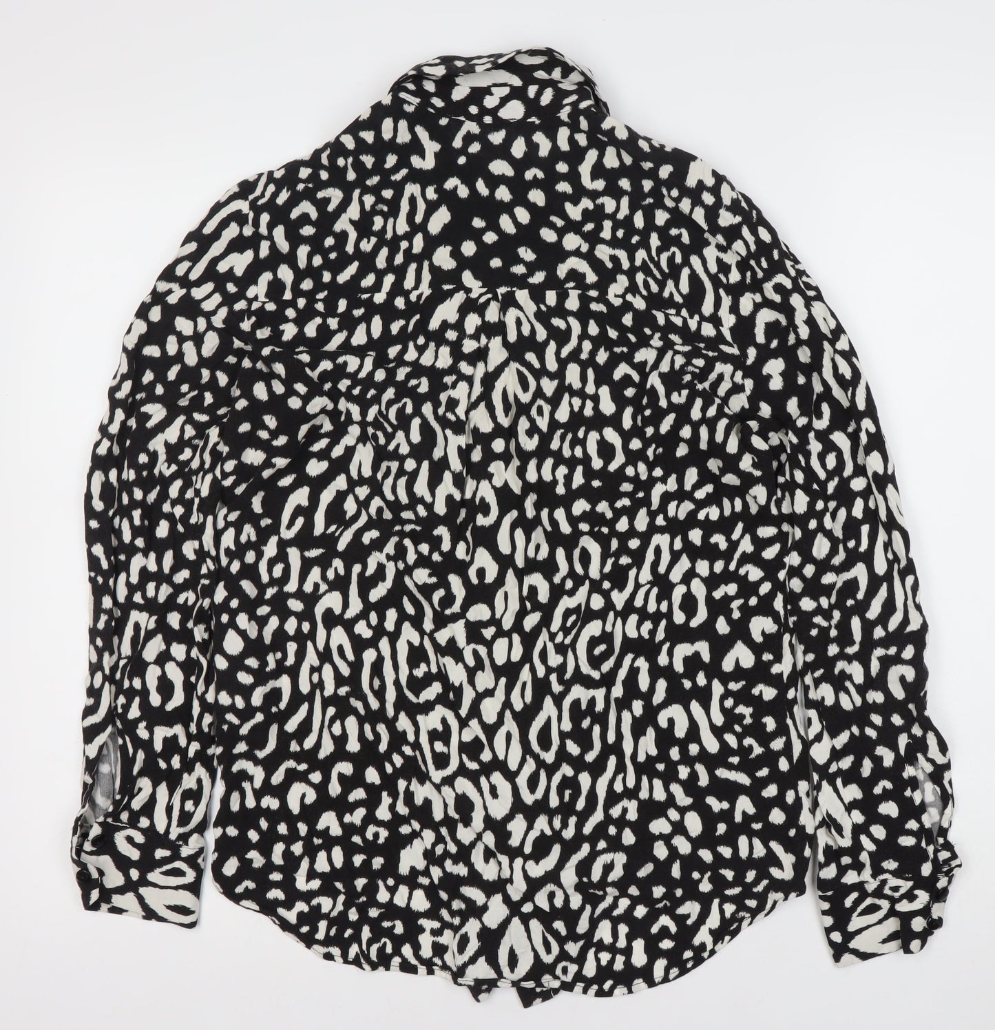 Warehouse Women’s Black Animal Print Button-Up Shirt UK 10
