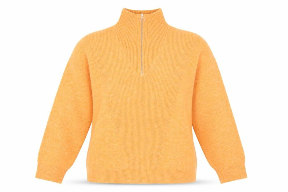 MNG Women’s Orange High Neck Wool Blend Zip Jumper M Autumn Winter