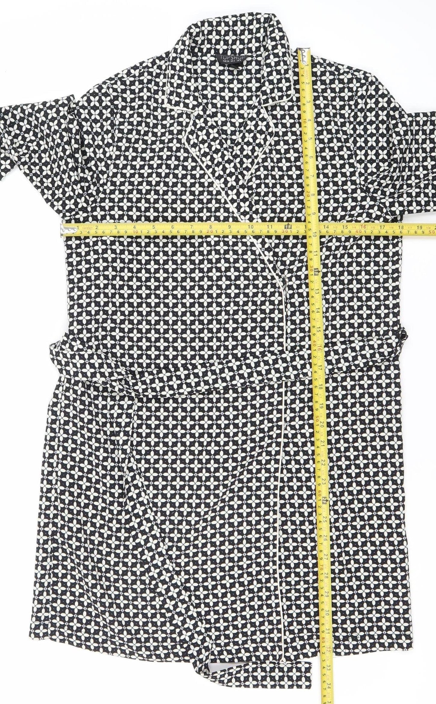 Topshop Women's Black Geometric Print Wrap Dress Size 8