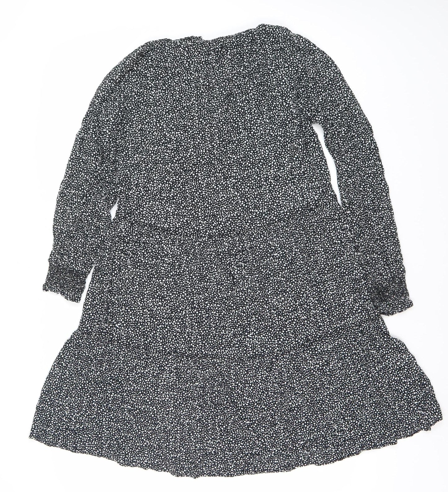 H&M Women Black Polka Dot XS Fit & Flare Long Sleeve Dress